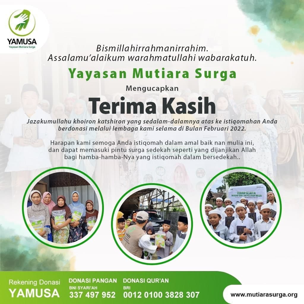 Terima Kasih Para Dermawan YAYASAN MUTIARA SURGA